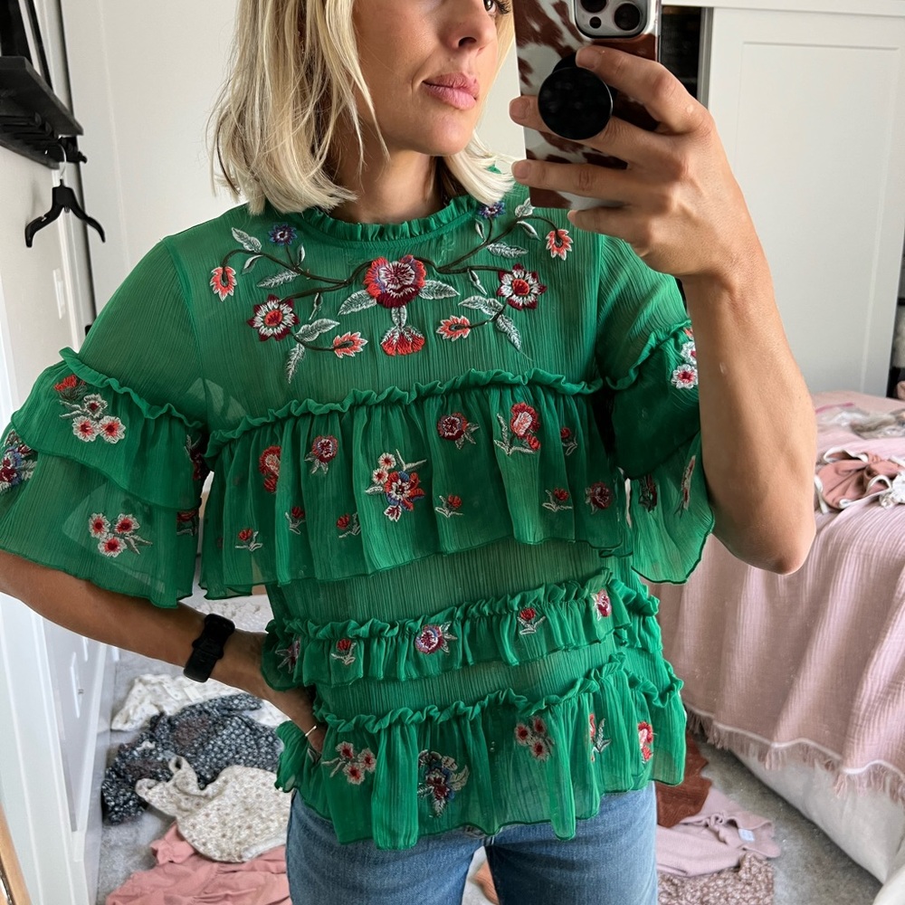 Embroidered holiday blouse